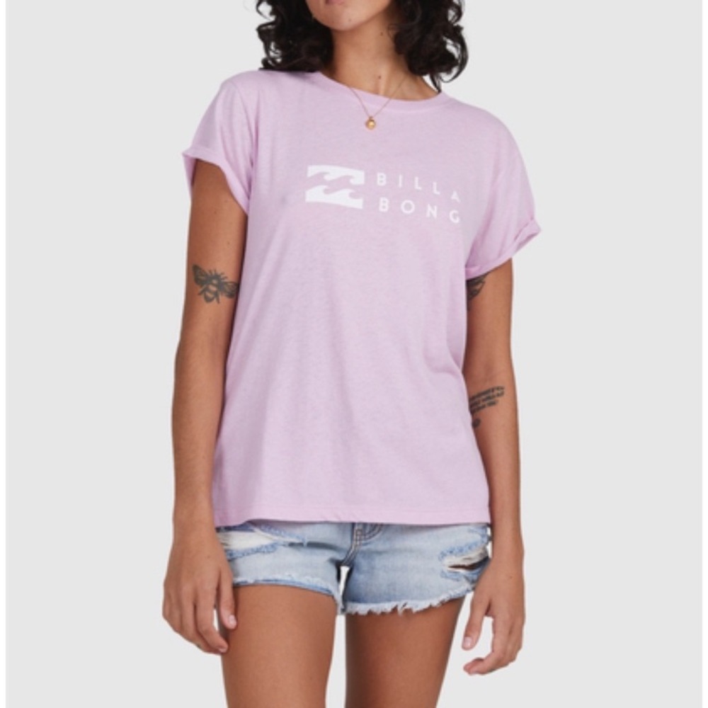 Billabong Lilac Crewneck Soft One Wave Tee Shirt Top - Picture 5 of 8